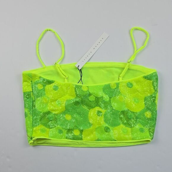 Susana Monaco -1608 NWT Women's Sequin Crop Top Bright Lime Green XS - Picture 4 of 9